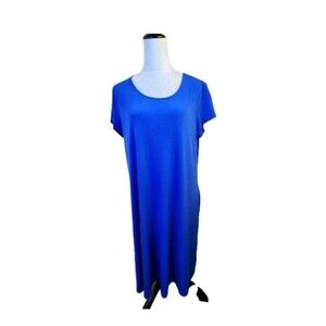 Susan Graver Womens Regular Fit & Flare Dress Beyond Blue Size Large Liquid Knit